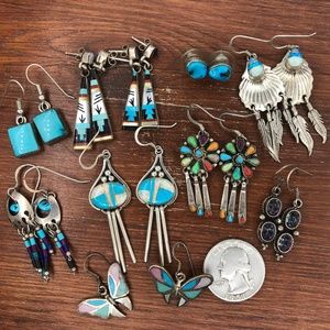 Vintage Navajo earring lot of 10 sets-turquoise-opal-inlay